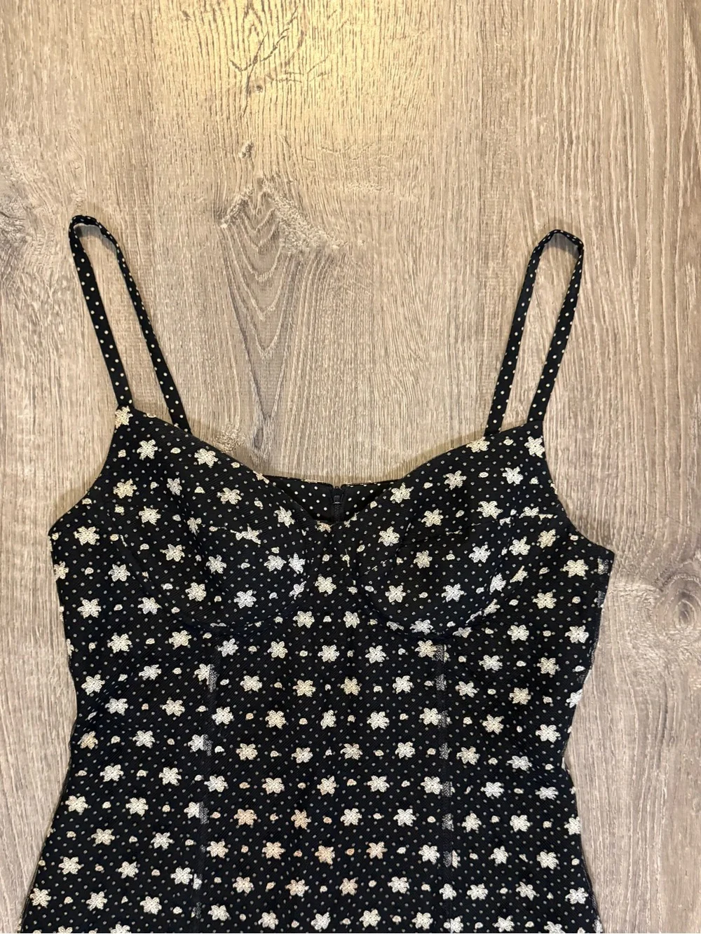 Kenzo vintage Black & White Polka Dot Strappy Mini Dress with Floral Lace - Picture 6 of 9
